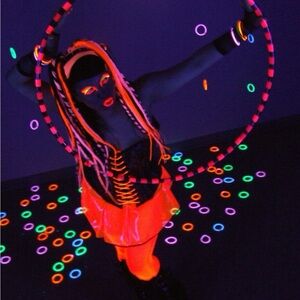 Vibrant Pink and Orange Suspender Rave Cyber Punk Goth Y2K Neon Plastic Skirt